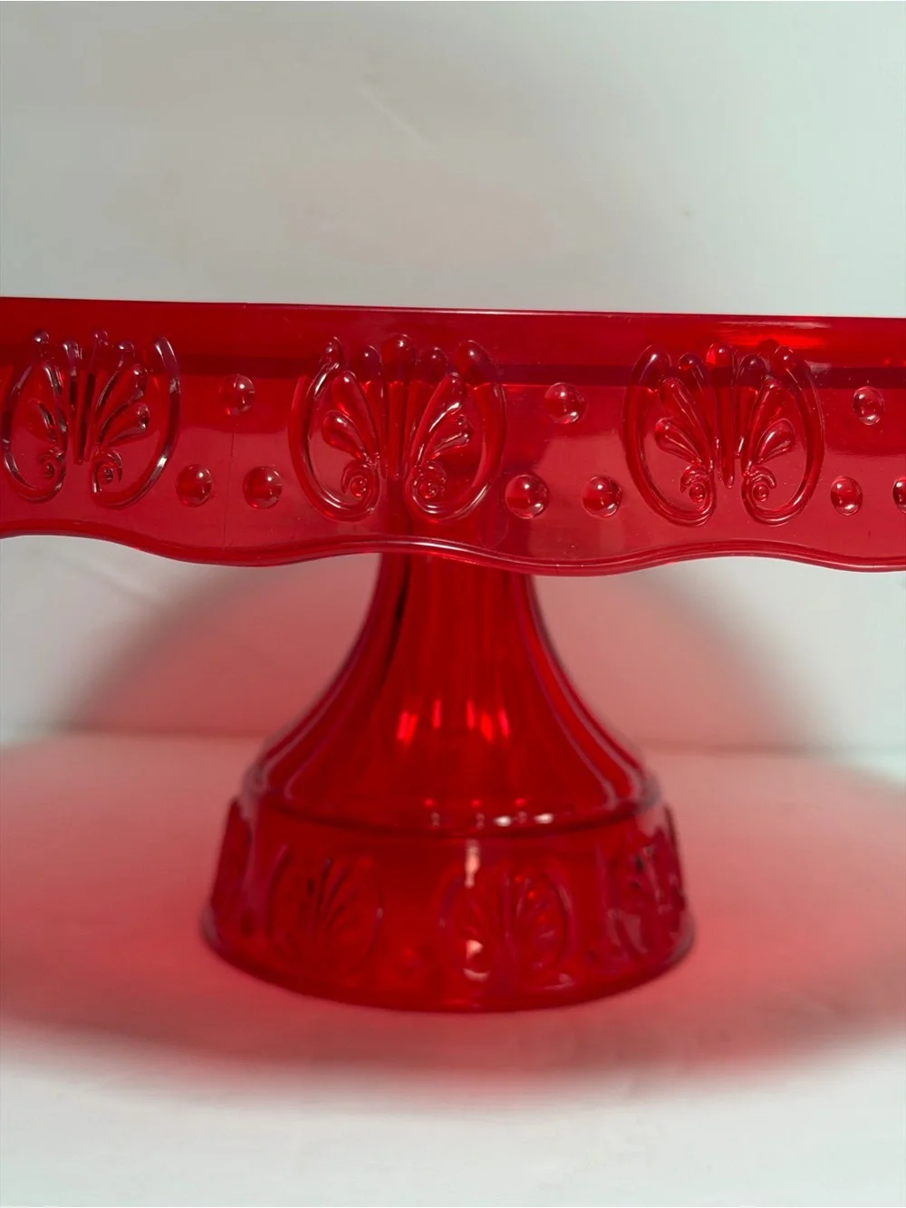 Red Plastic Pedestal Cake Stand and Large Tray